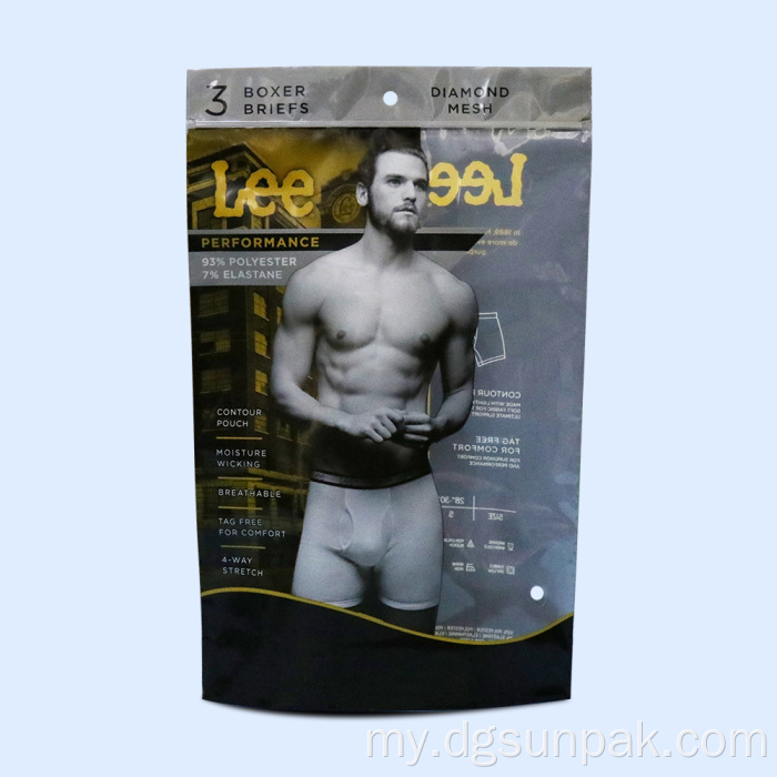 ခြေအိတ် pantie underwear အထည်ချုပ်အဝတ်အစားကြော် zipper ထုပ်ပိုးအိတ်များ